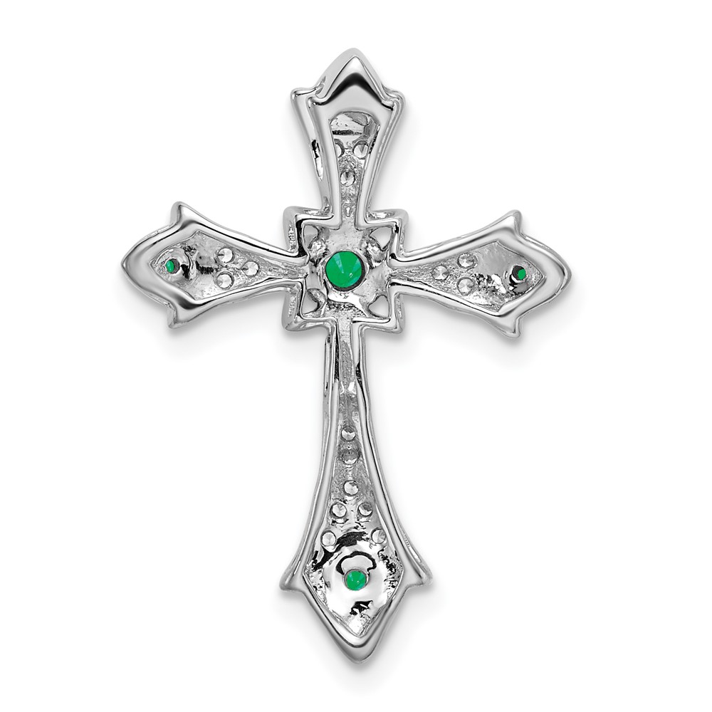 10K White Gold Emerald and Diamond Fleur de Lis Cross Chain Slide (PM7175-EM-008-1WA)