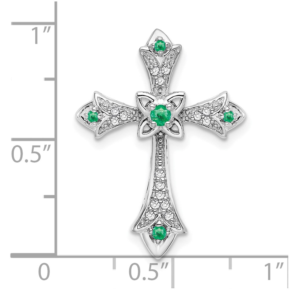 10K White Gold Emerald and Diamond Fleur de Lis Cross Chain Slide (PM7175-EM-008-1WA)