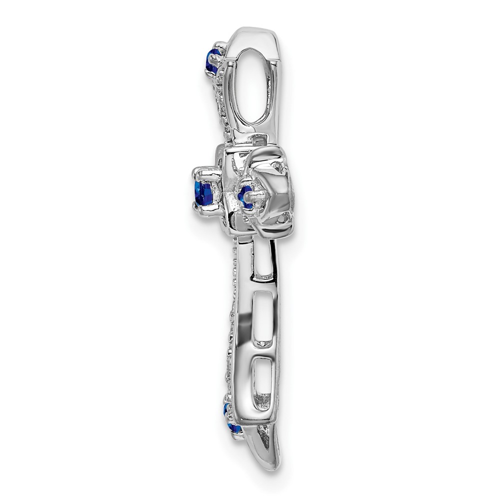 10K White Gold Sapphire and Diamond Fleur de Lis Cross Chain Slide (PM7175-SA-008-1WA)