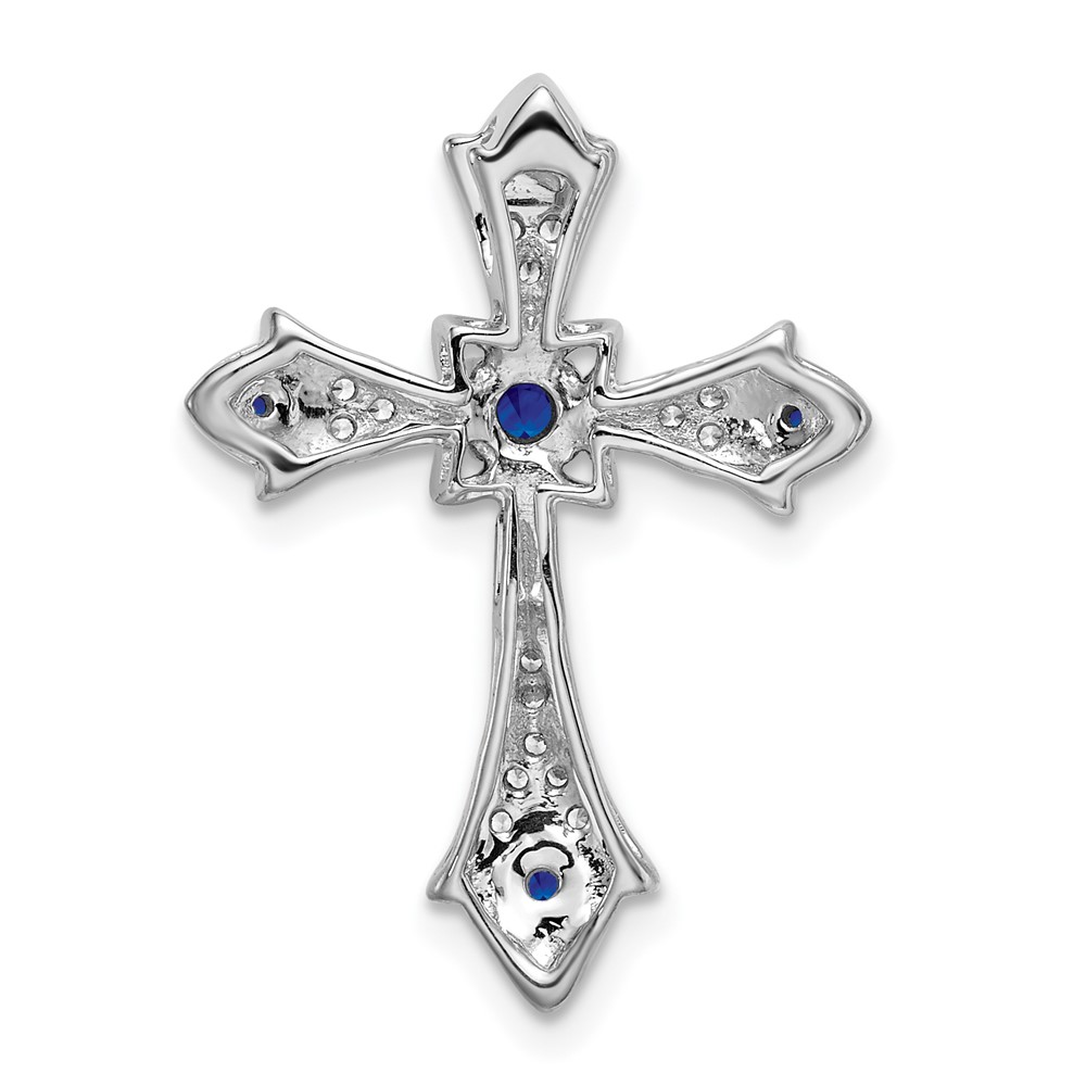 10K White Gold Sapphire and Diamond Fleur de Lis Cross Chain Slide (PM7175-SA-008-1WA)