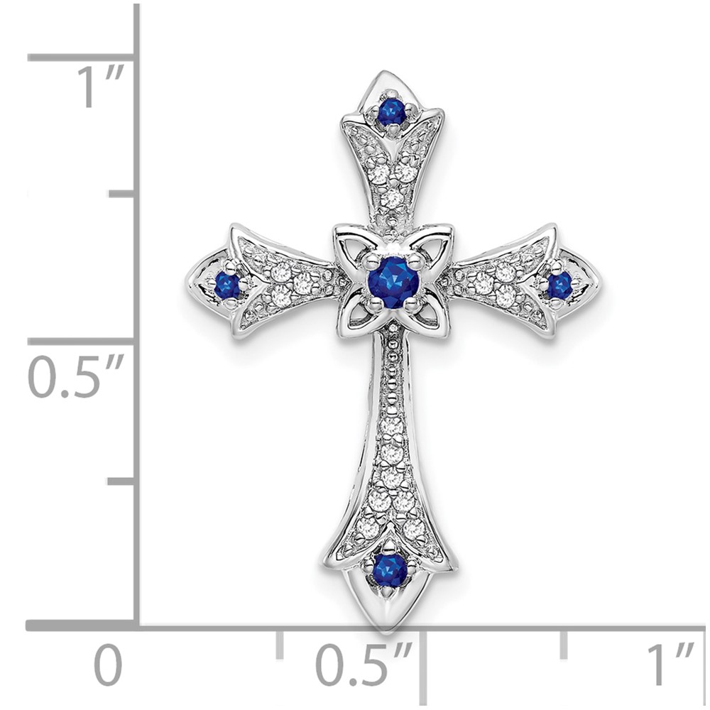 10K White Gold Sapphire and Diamond Fleur de Lis Cross Chain Slide (PM7175-SA-008-1WA)