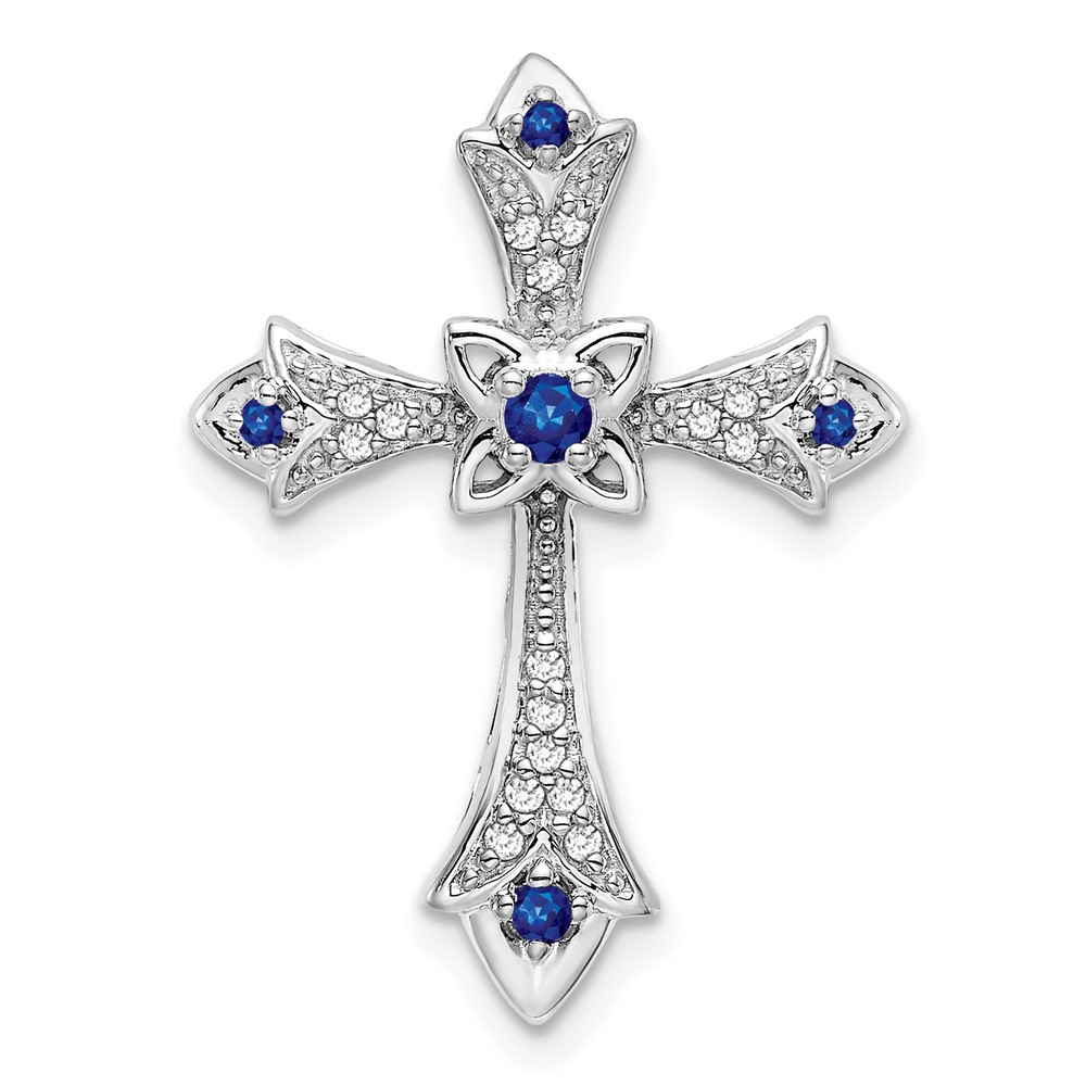10K White Gold Sapphire and Diamond Fleur de Lis Cross Chain Slide (PM7175-SA-008-1WA)