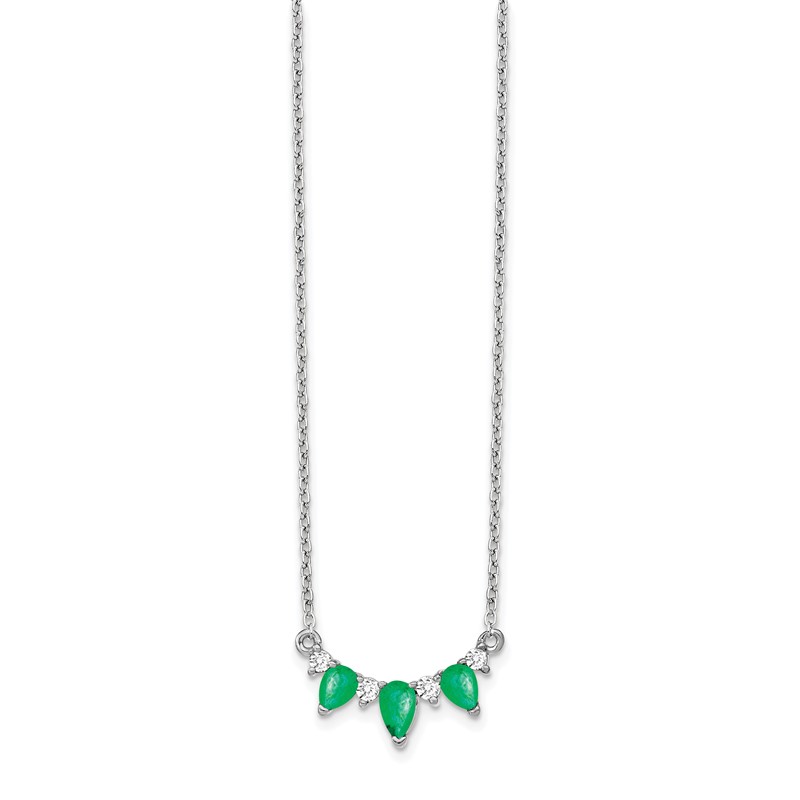 14k White Gold 1/8 carat Lab Grown Diamond VS/SI+ G+ and Created Emerald Complete 18 inch Necklace