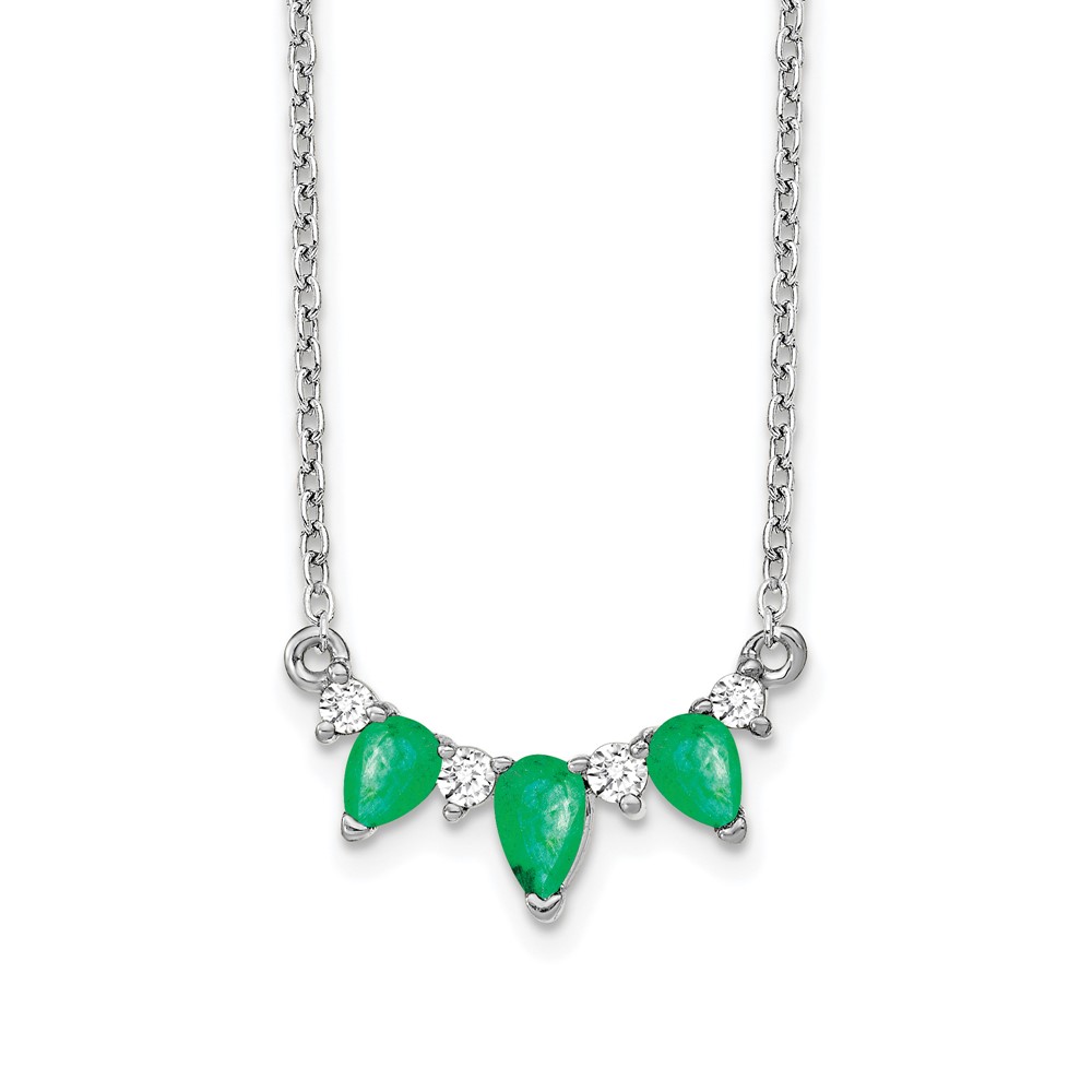 14K White Gold 0.12 Carat Lab Grown Diamond VS SI+ G+ and Created Emerald Complete Necklace, 18"
