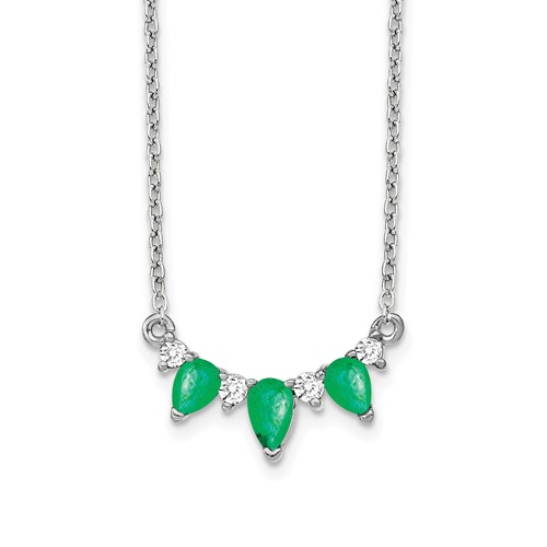 14K White Gold 0.12 Carat Lab Grown Diamond VS SI+ G+ and Created Emerald Complete Necklace, 18"