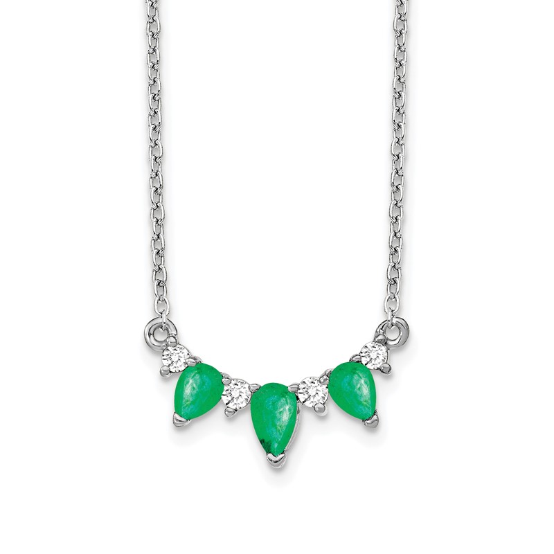 14k White Gold 1/8 carat Lab Grown Diamond VS/SI+ G+ and Created Emerald Complete 18 inch Necklace