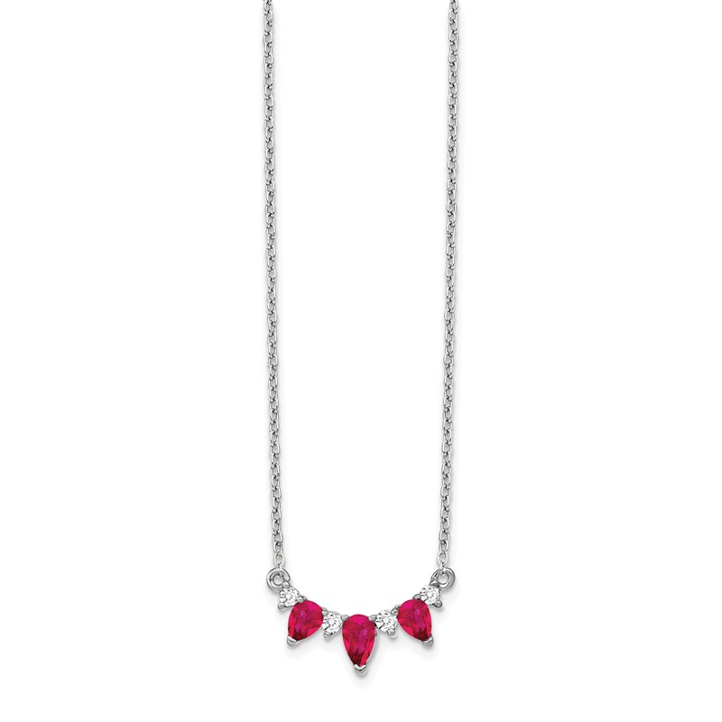 14k White Gold 1/8 carat Lab Grown Diamond VS/SI+ G+ and Created Ruby Complete 18 inch Necklace