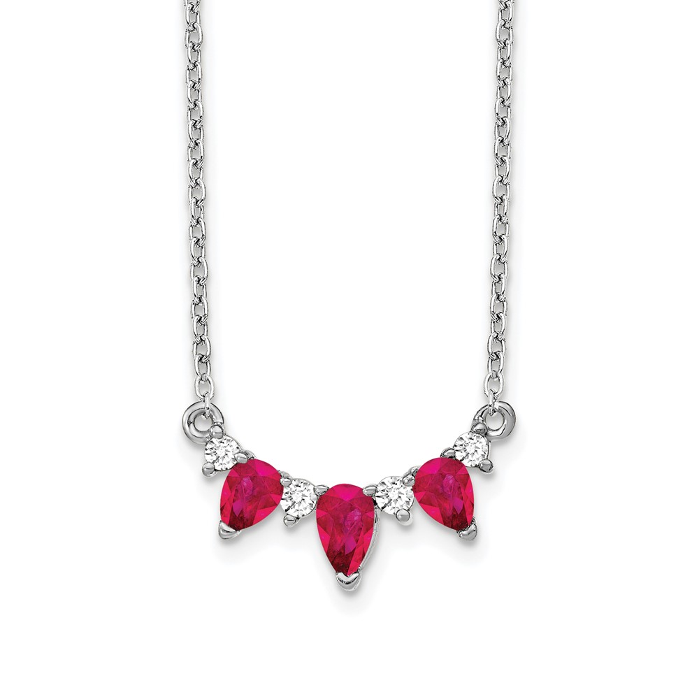 14K White Gold 0.12 Carat Lab Grown Diamond VS SI+ G+ and Created Ruby Complete Necklace, 18"