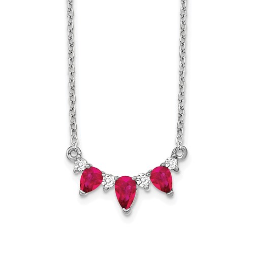14K White Gold 0.12 Carat Lab Grown Diamond VS SI+ G+ and Created Ruby Complete Necklace, 18"