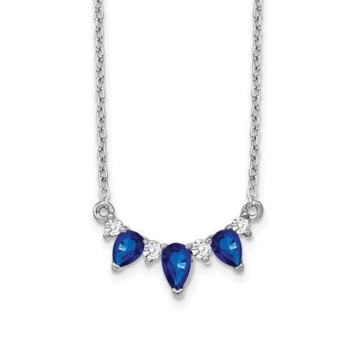 14K White Gold 0.12 Carat Lab Grown Diamond VS SI+ G+ and Created Sapphire Complete Necklace, 18"