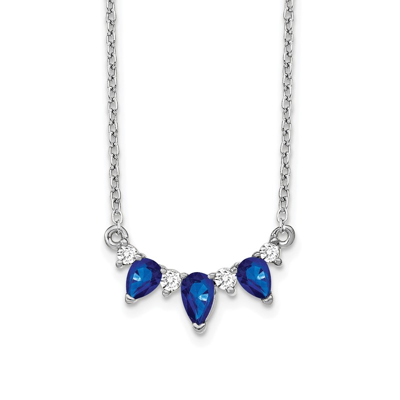 14k White Gold 1/8 carat Lab Grown Diamond VS/SI+ G+ and Created Sapphire Complete 18 inch Necklace
