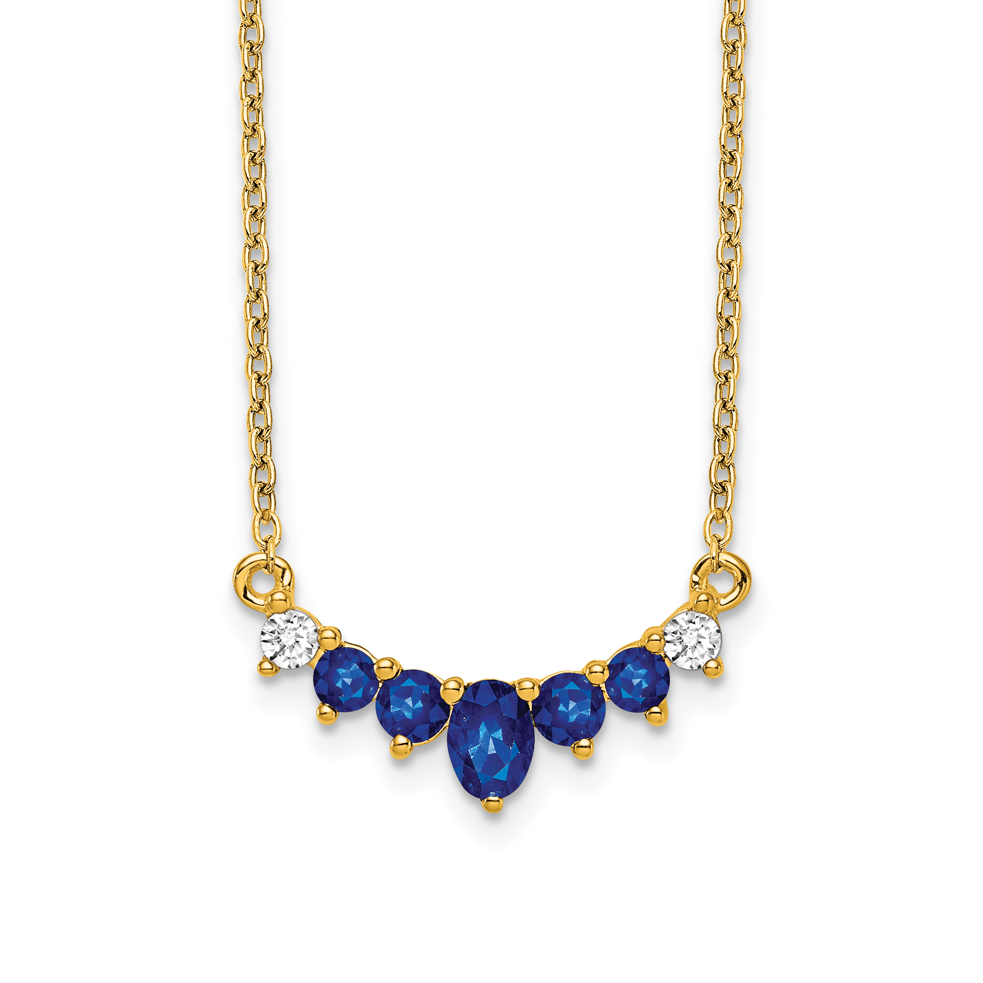 14k Oval and Round Sapphire and Diamond 18 inch Necklace (PM7177-SA-007-YA)