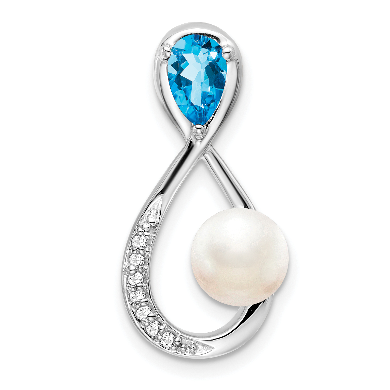 10k White Gold Blue Topaz/FWC Pearl/Diamond Infinity Chain Slide (PM7182-BT-003-1WA)
