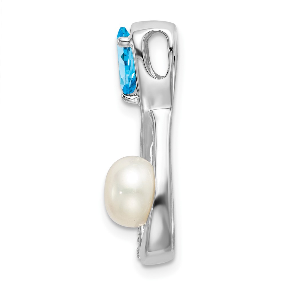 14k White Gold Blue Topaz/FWC Pearl/Diamond Infinity Chain Slide (PM7182-BT-003-WA)