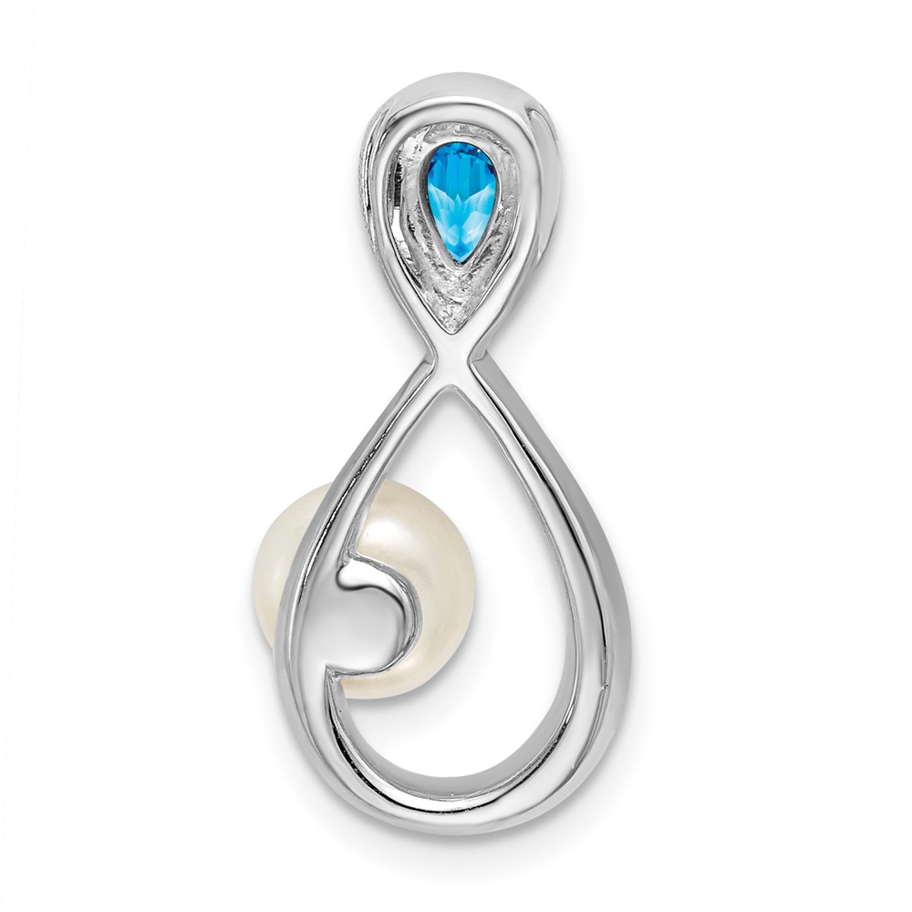 14k White Gold Blue Topaz/FWC Pearl/Diamond Infinity Chain Slide (PM7182-BT-003-WA)