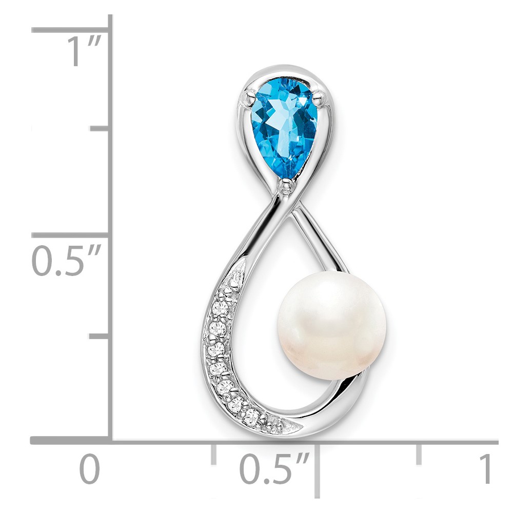 14k White Gold Blue Topaz/FWC Pearl/Diamond Infinity Chain Slide (PM7182-BT-003-WA)