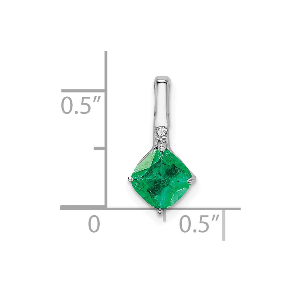 14k White Gold Cushion Emerald and Diamond Pendant (PM7183-EM-001-WA)