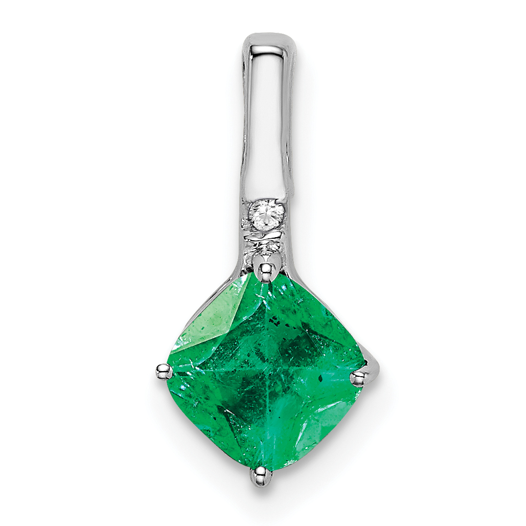 14k White Gold Cushion Emerald and Diamond Pendant (PM7183-EM-001-WA)