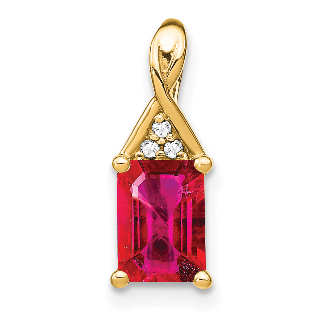 14k Emerald-shape Ruby and Diamond Pendant (PM7187-RU-002-YA)