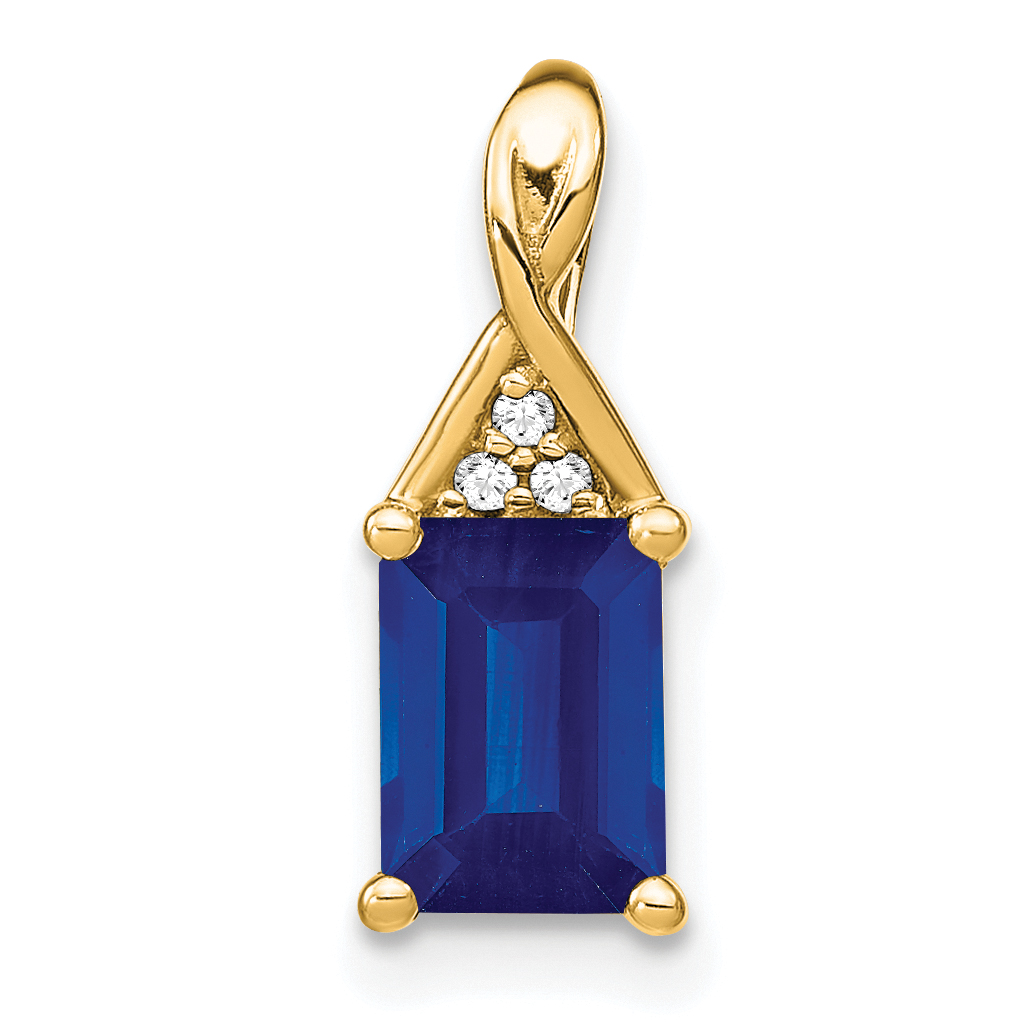 14k Emerald-shape Sapphire and Diamond Pendant (PM7187-SA-002-YA)