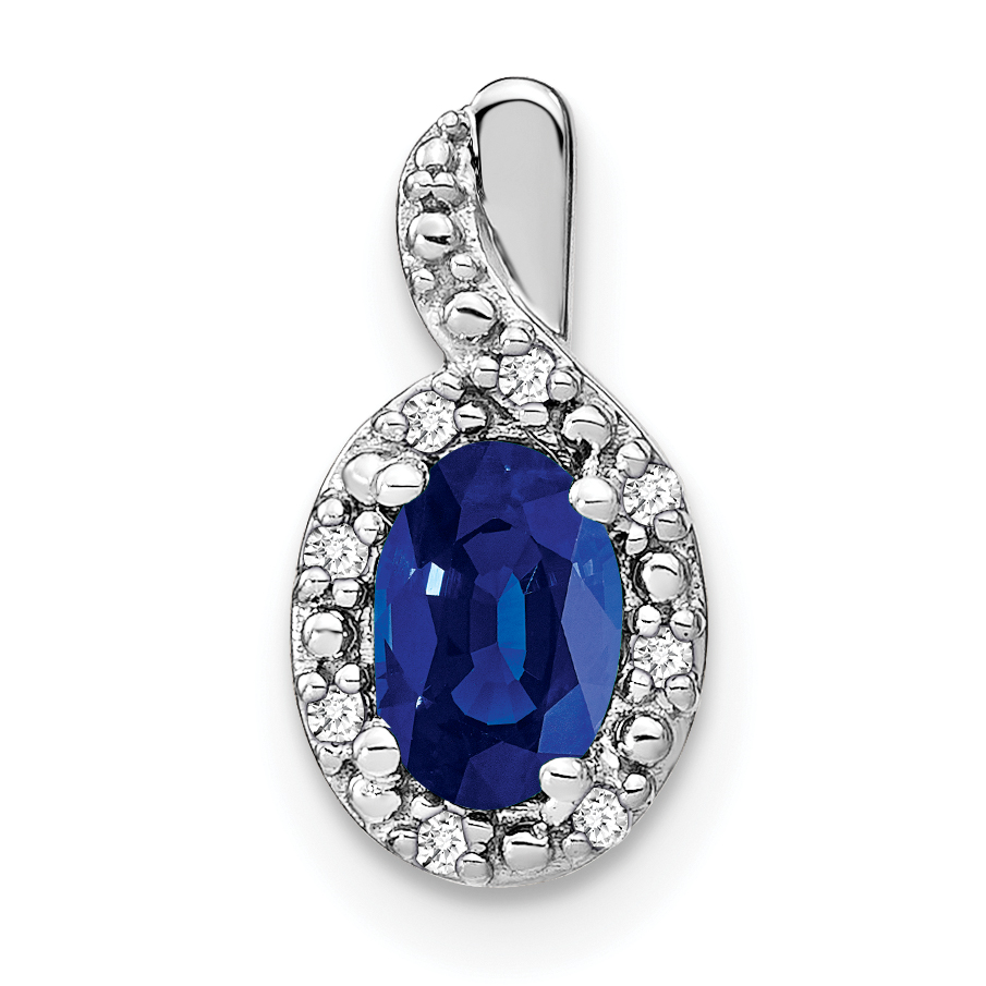 14k White Gold 6x4mm Oval Sapphire and Diamond Halo Pendant (PM7188-SA-004-WA)