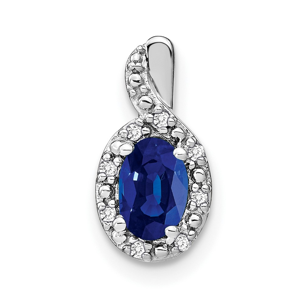 14k White Gold 6x4mm Oval Sapphire and Diamond Halo Pendant (PM7188-SA-004-WA)