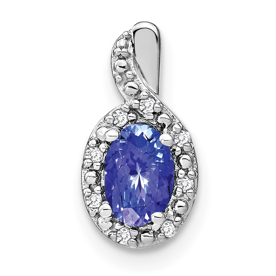 14k White Gold 6x4mm Oval Tanzanite and Diamond Halo Pendant (PM7188-TZ-004-WA)