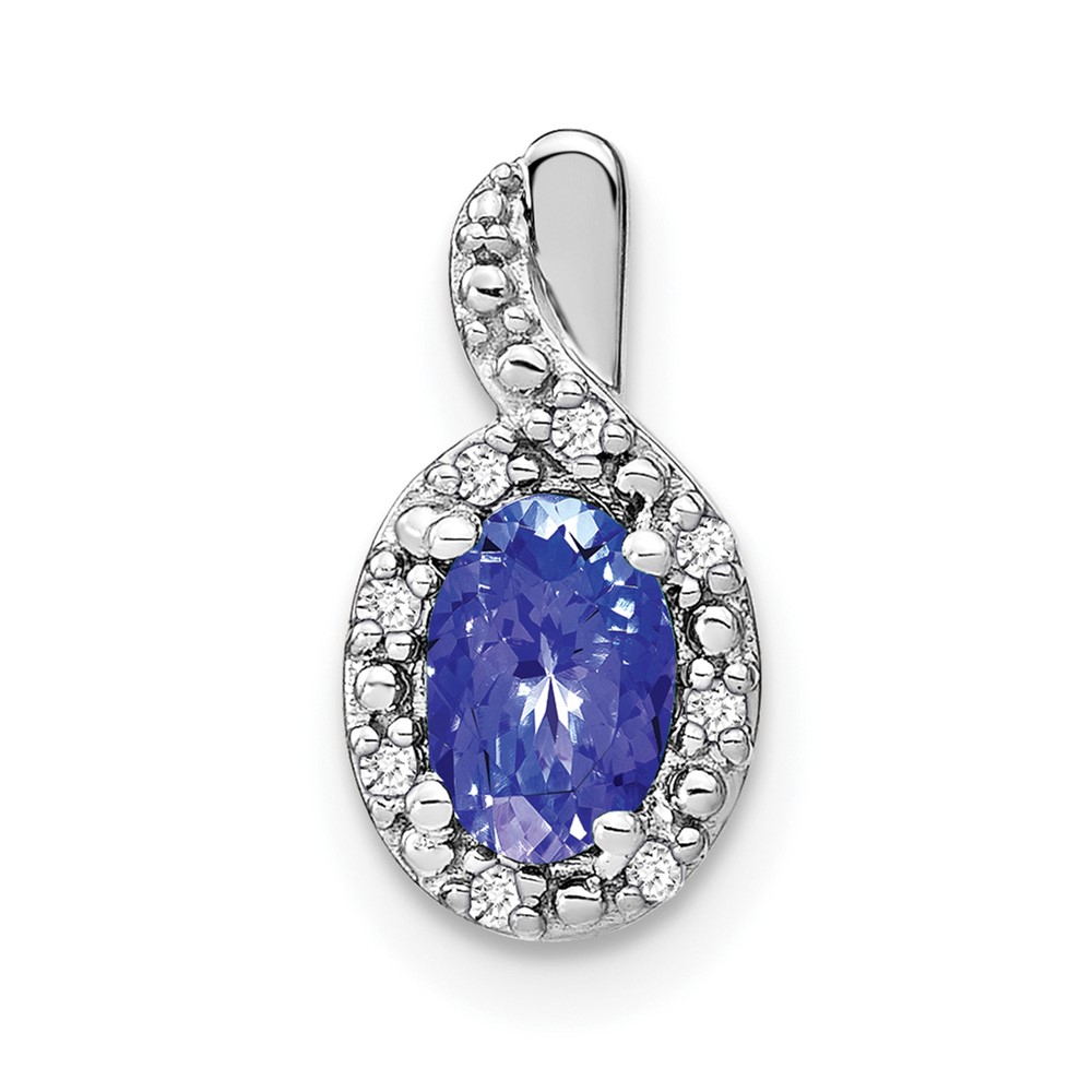 14k White Gold 6x4mm Oval Tanzanite and Diamond Halo Pendant (PM7188-TZ-004-WA)
