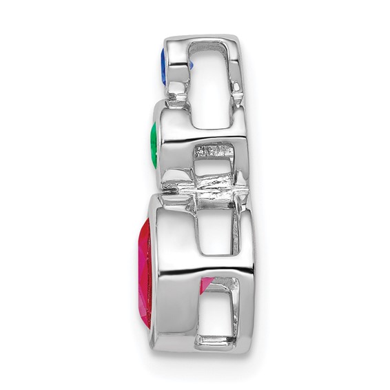 14k White Gold Ruby, Emerald and Sapphire Chain Slide
