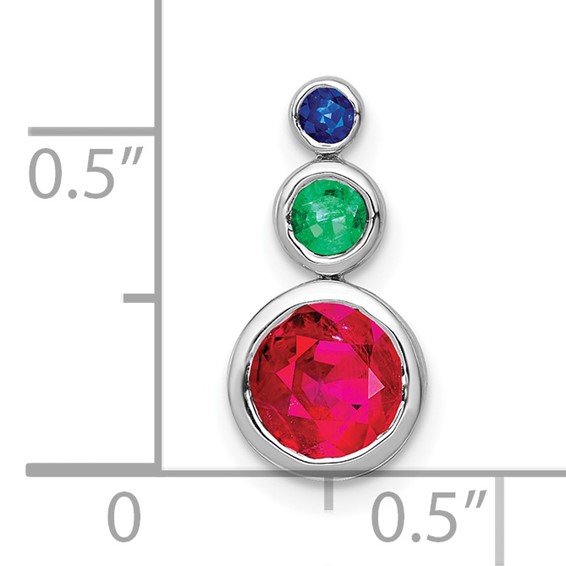 14k White Gold Ruby, Emerald and Sapphire Chain Slide