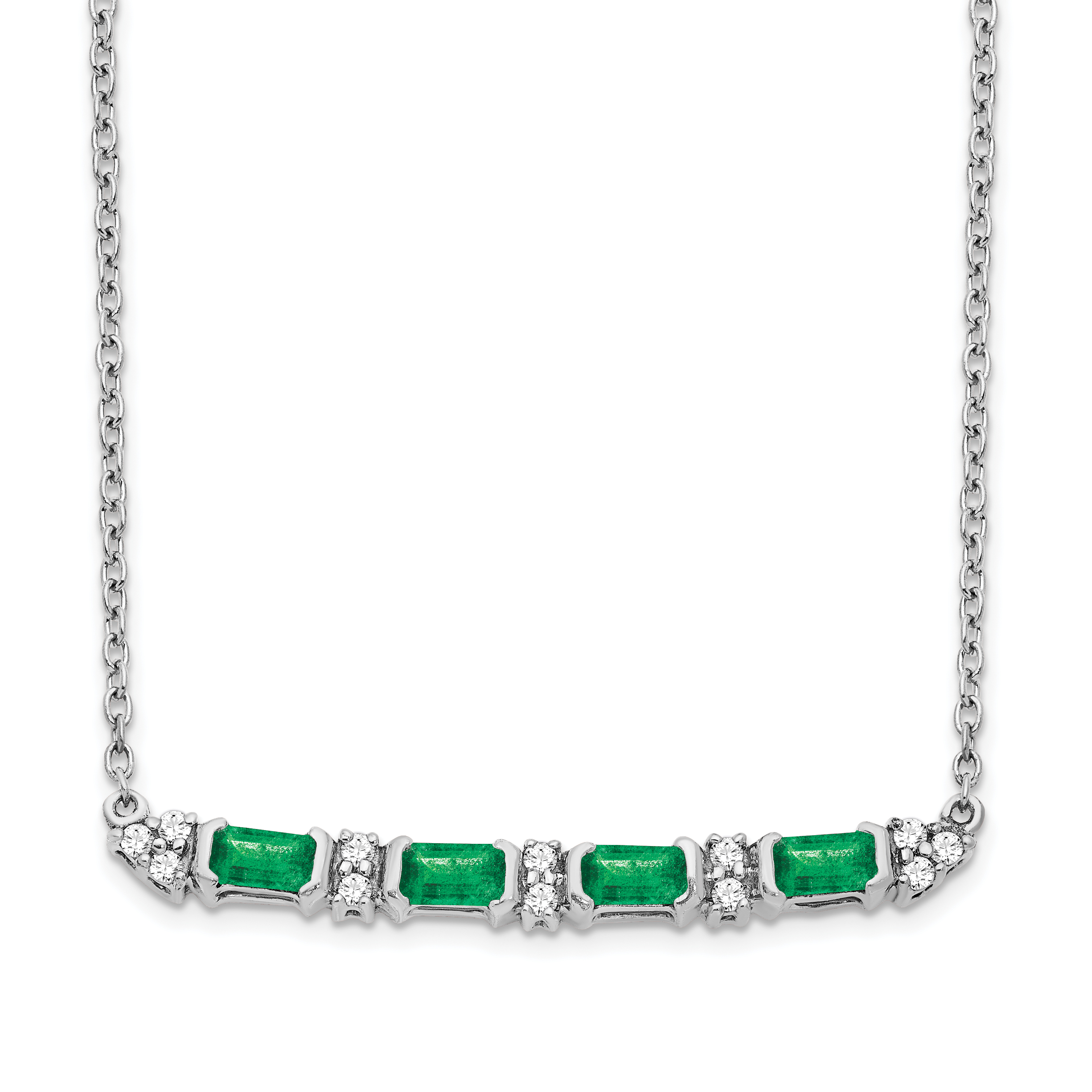14k White Gold Octagon Emerald and Diamond 18 inch Bar Necklace (PM7225-EM-010-WA)