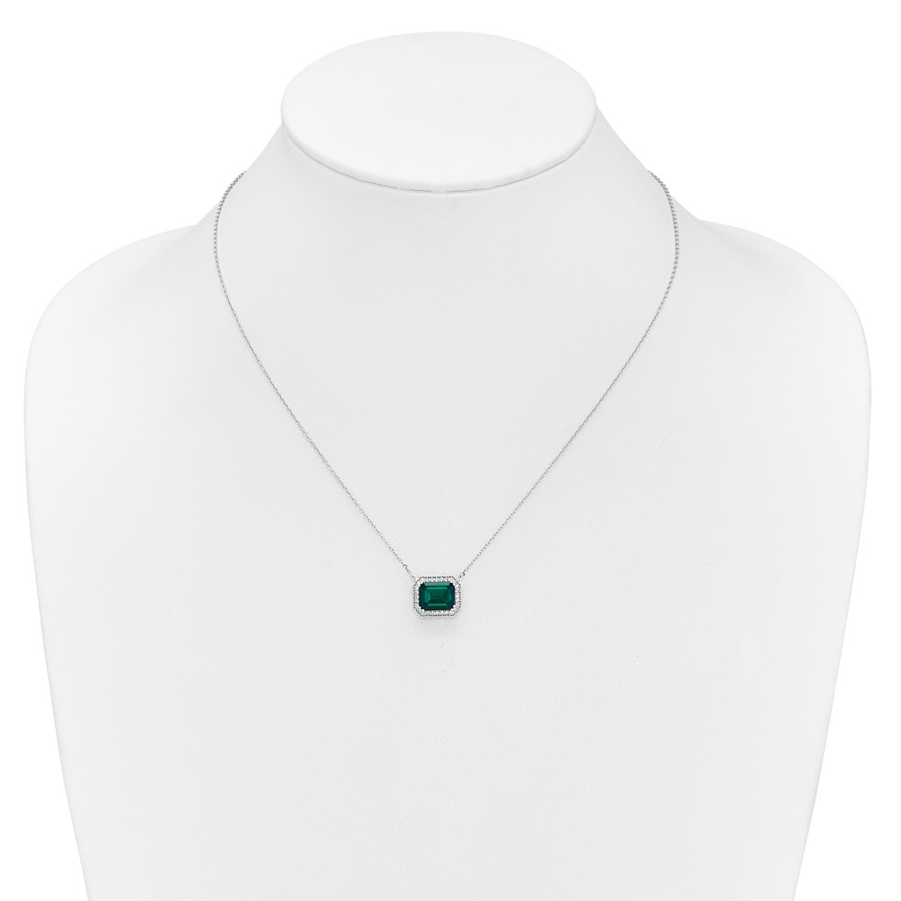 14k White Gold Octagon Lab Created Emerald and Diamond East-West Halo 18 inch Necklace (PM7227-EM-017-WA)
