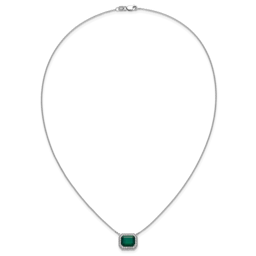 14k White Gold Octagon Lab Created Emerald and Diamond East-West Halo 18 inch Necklace (PM7227-EM-017-WA)