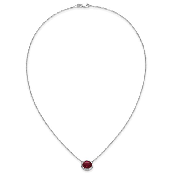 Oval Created Gemstone and Diamond Halo Necklaces