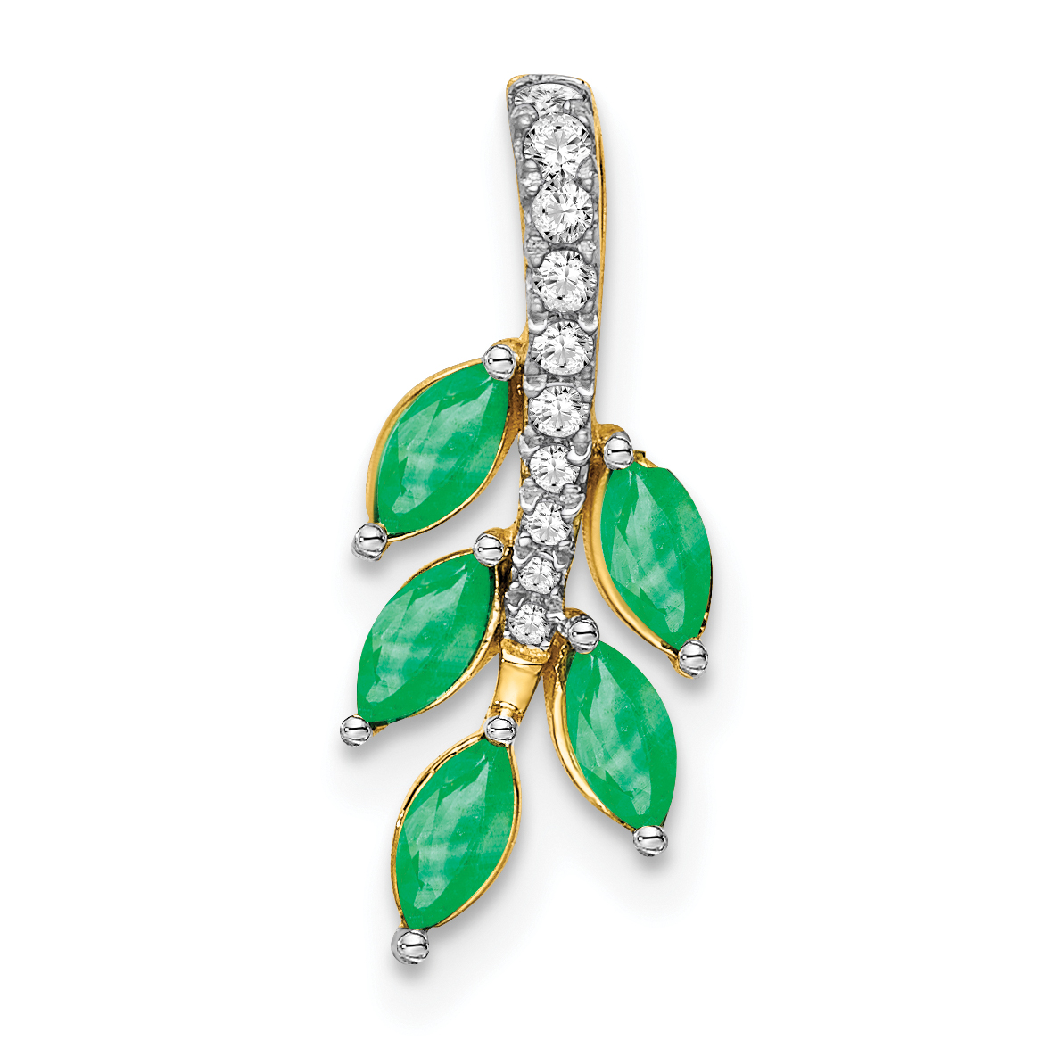 14k Marquise Emerald and Diamond Leaf Chain Slide (PM7249-EM-007-YA)