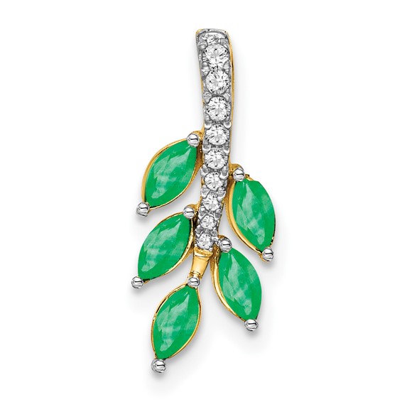 14k Marquise Emerald and Diamond Leaf Chain Slide
