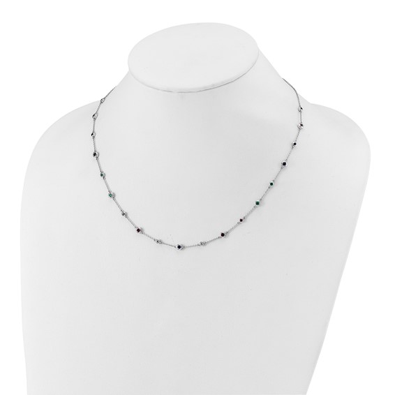 14k White Gold Ruby/Sapphire/Emerald/White Topaz 18 inch Station Necklace