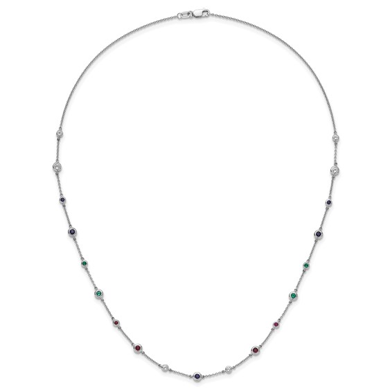 14k White Gold Ruby/Sapphire/Emerald/White Topaz 18 inch Station Necklace