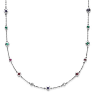 14k White Gold Ruby/Sapphire/Emerald/White Topaz 18 inch Station Necklace