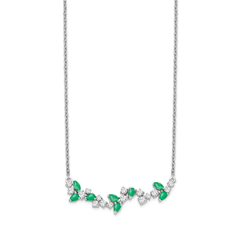 14k White Gold 3/8 carat Lab Grown Diamond VS/SI+ G+ and Created Emerald Complete 18 inch Bar Necklace