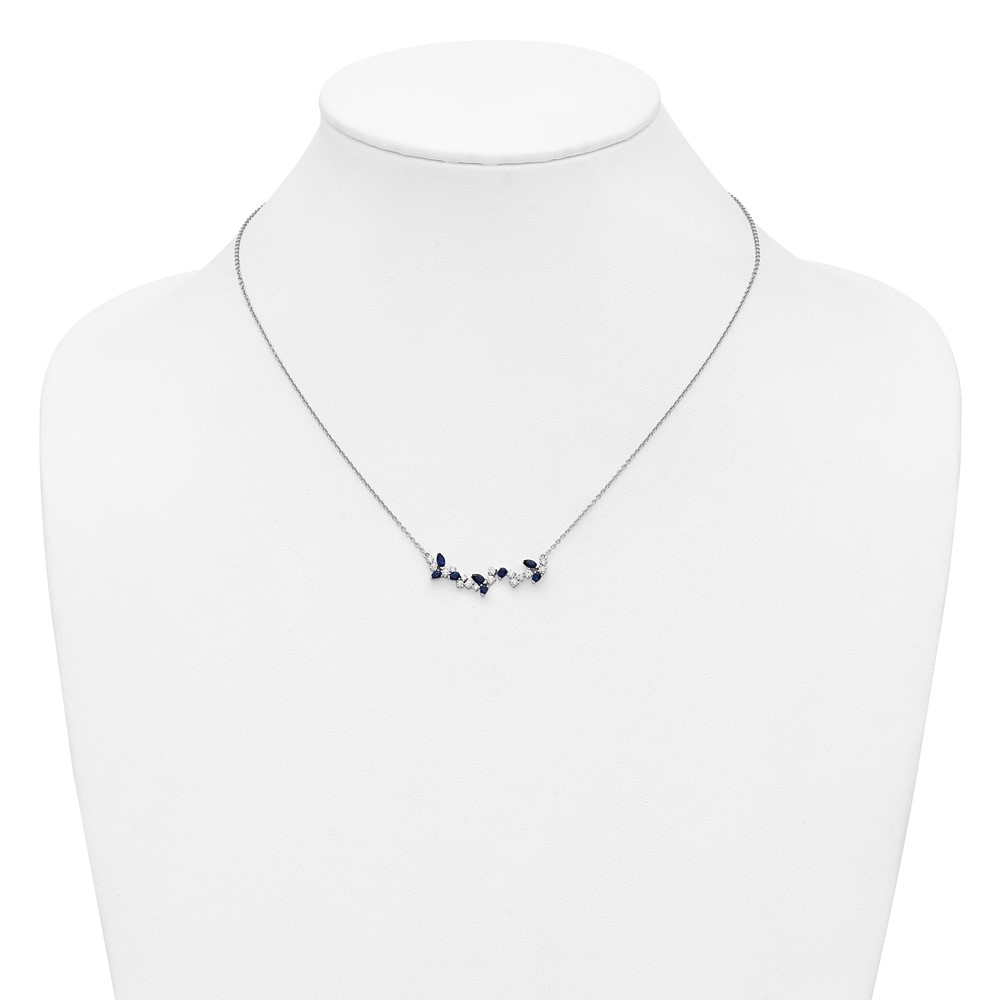 14k White Gold Marquise Sapphire and Diamond Floral 18 inch Bar Necklace (PM7254-SA-038-WA)