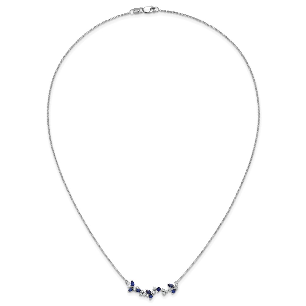 14k White Gold Marquise Sapphire and Diamond Floral 18 inch Bar Necklace (PM7254-SA-038-WA)