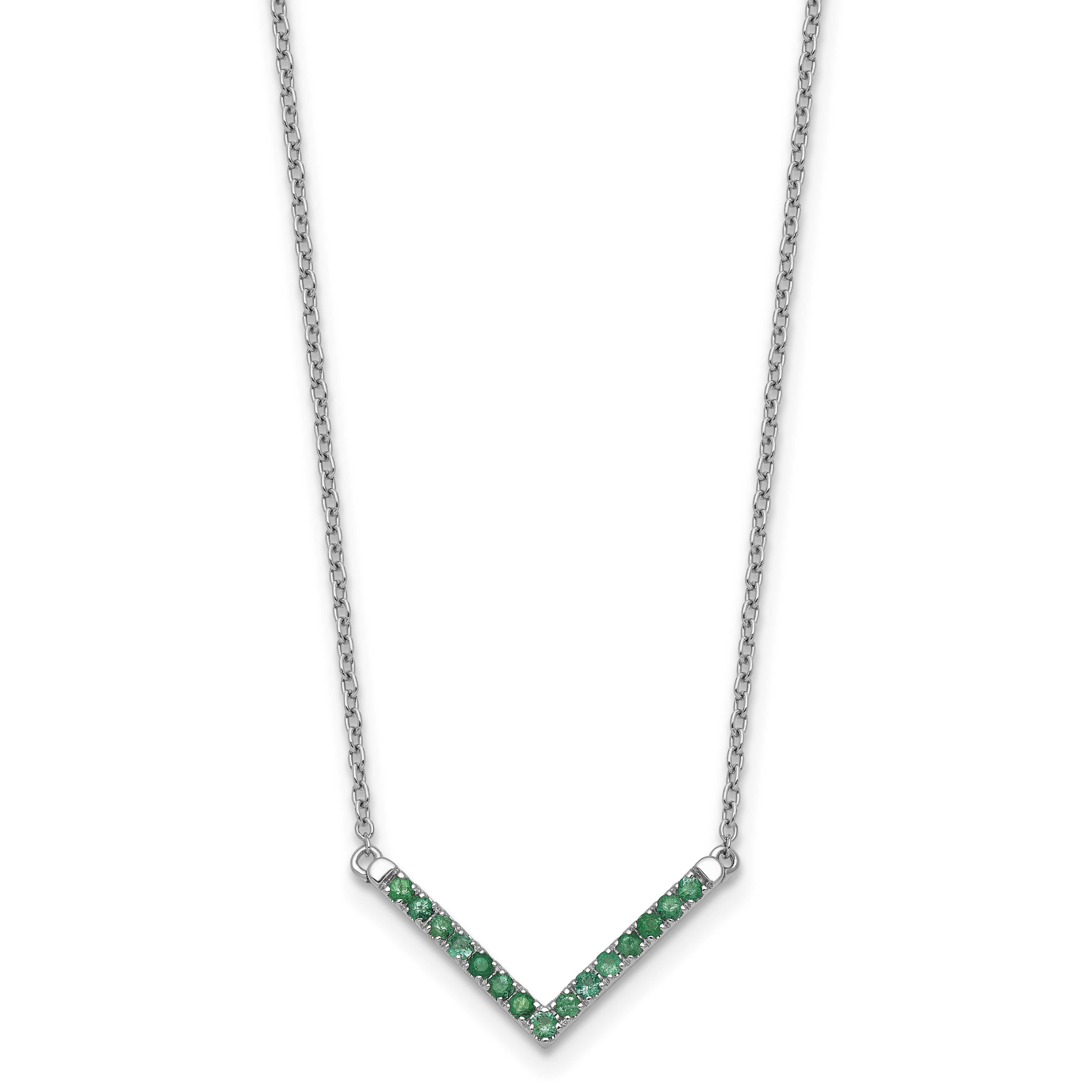 14k White Gold Emerald 18 inch V-Necklace (PM7255-EM-W)