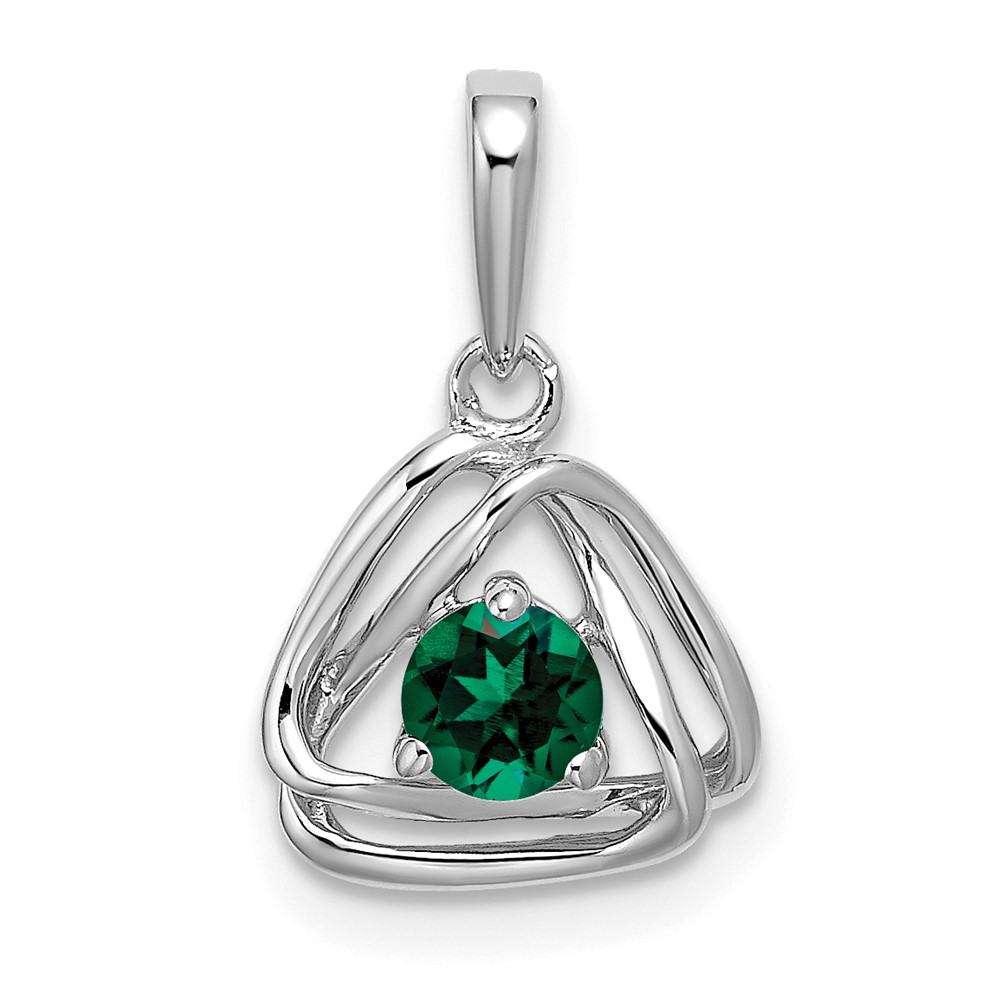 14k White Gold Created Emerald Triangle Pendant (PM7395-CEM-W)