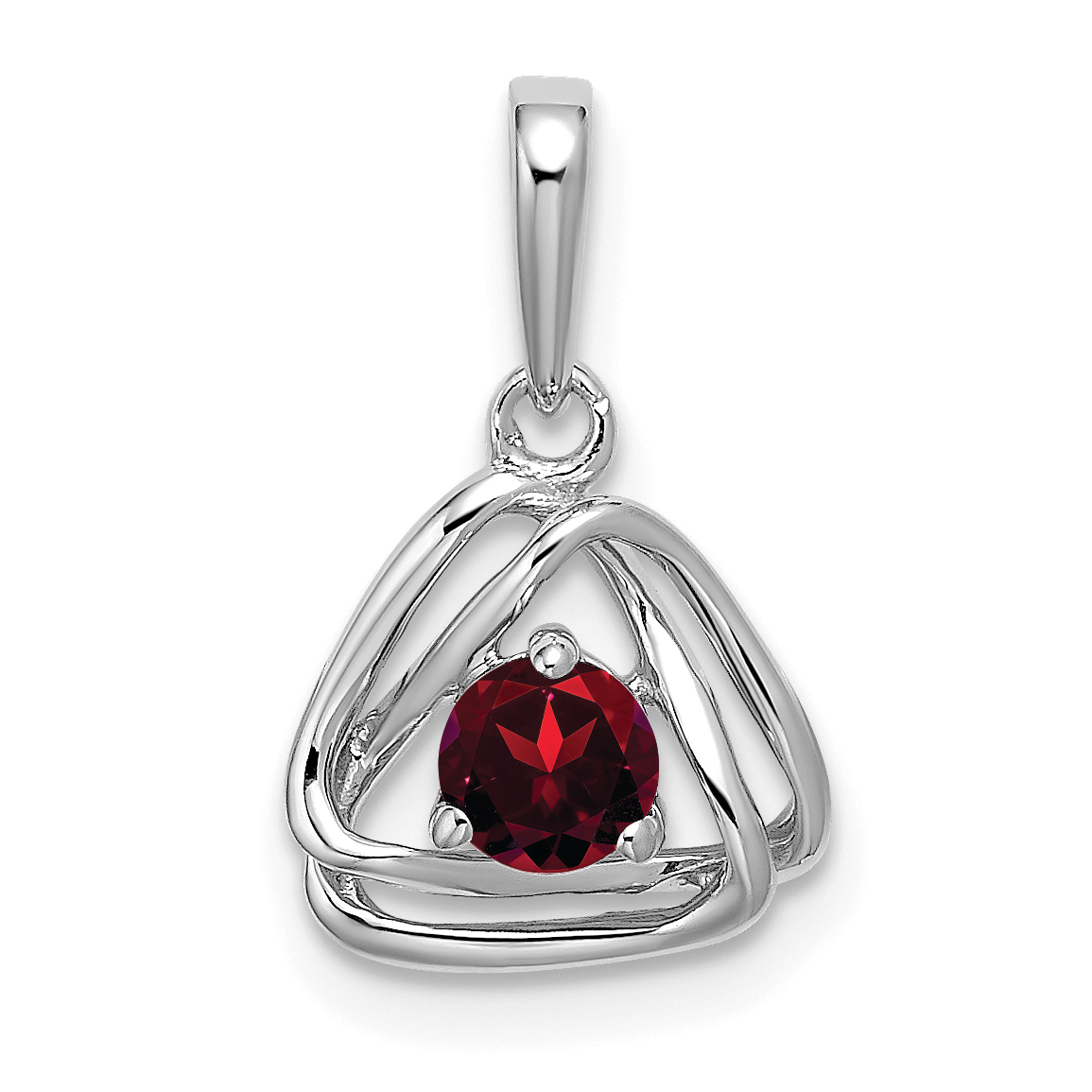 14k White Gold Garnet Triangle Pendant (PM7395-GA-W)