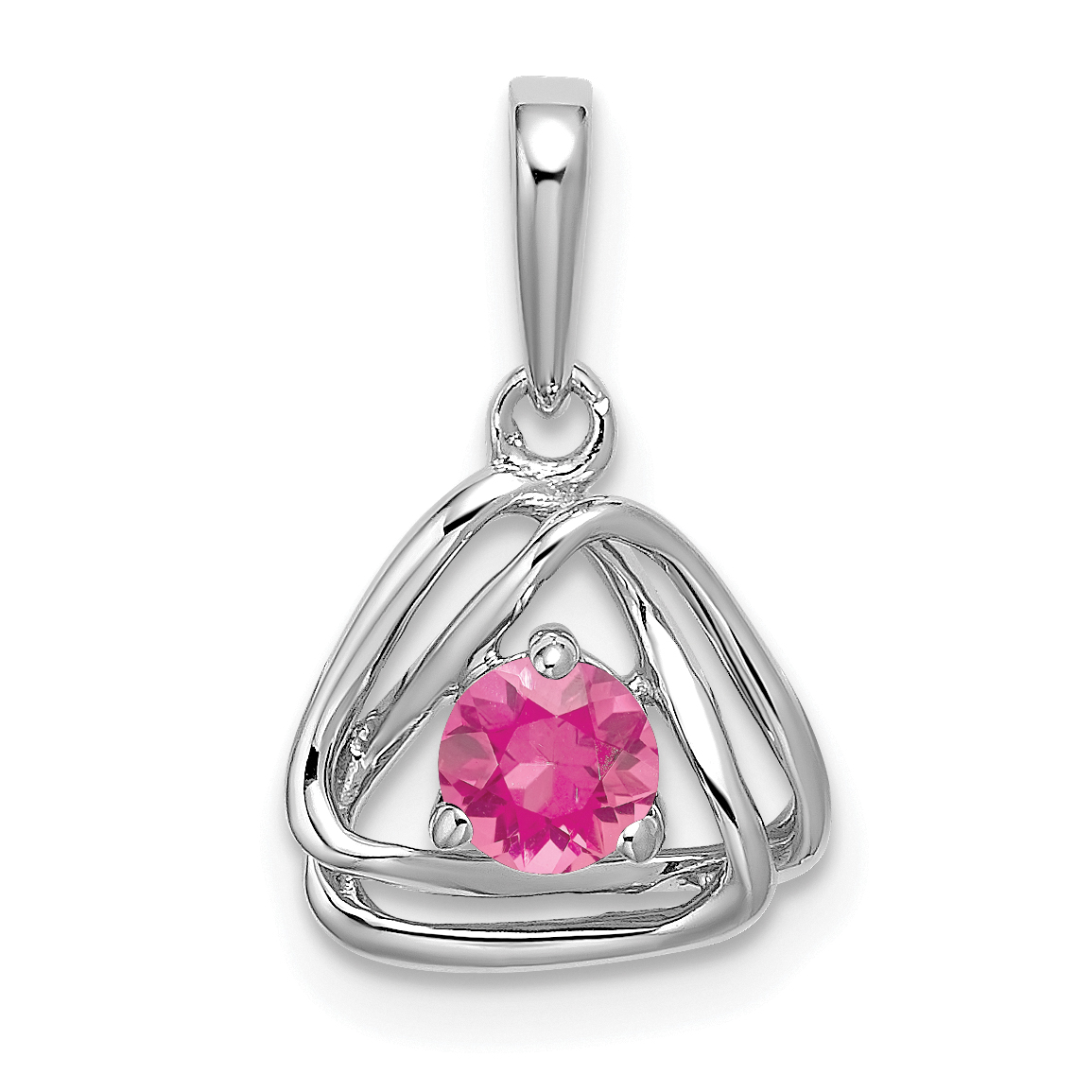 14k White Gold Pink Tourmaline Triangle Pendant (PM7395-PT-W)
