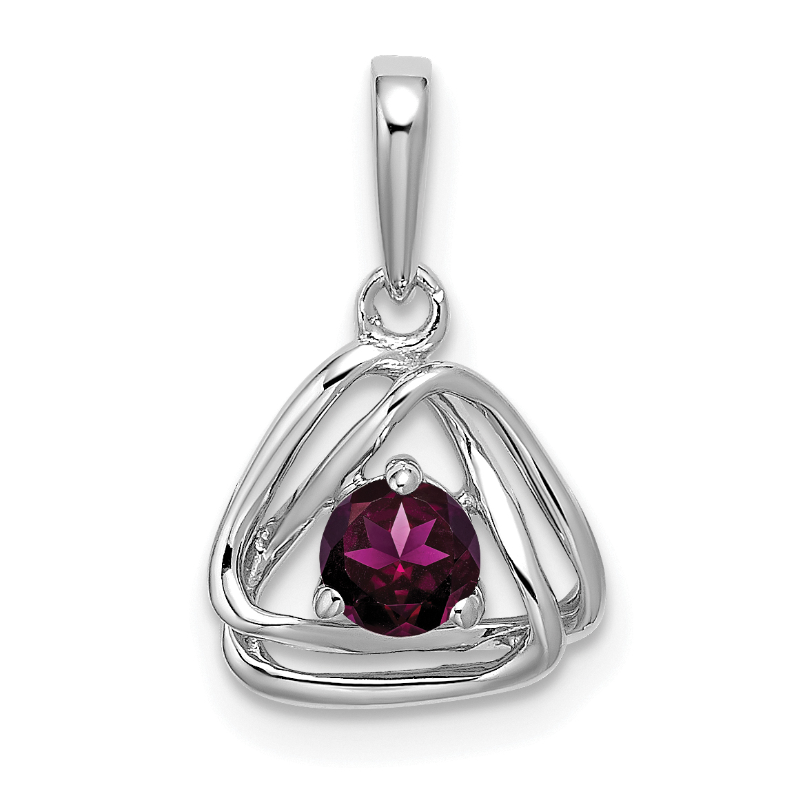 14k White Gold Rhodolite Garnet Triangle Pendant (PM7395-RG-W)