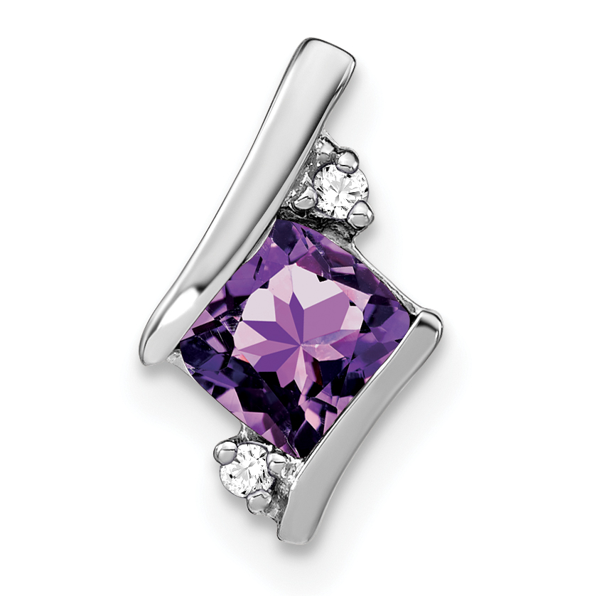 10k White Gold Cushion Amethyst and Diamond Chain Slide (PM7398-AM-002-1WA)