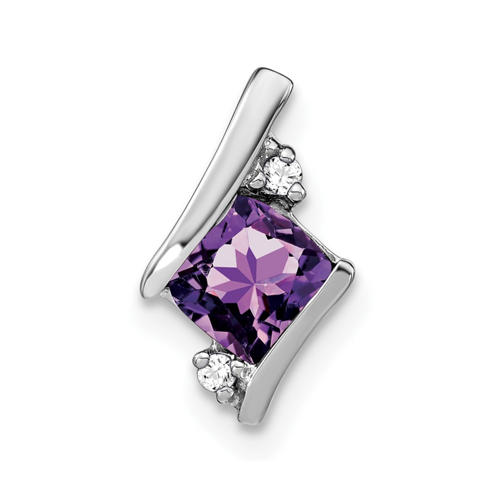 10k White Gold Cushion Amethyst and Diamond Chain Slide (PM7398-AM-002-1WA)
