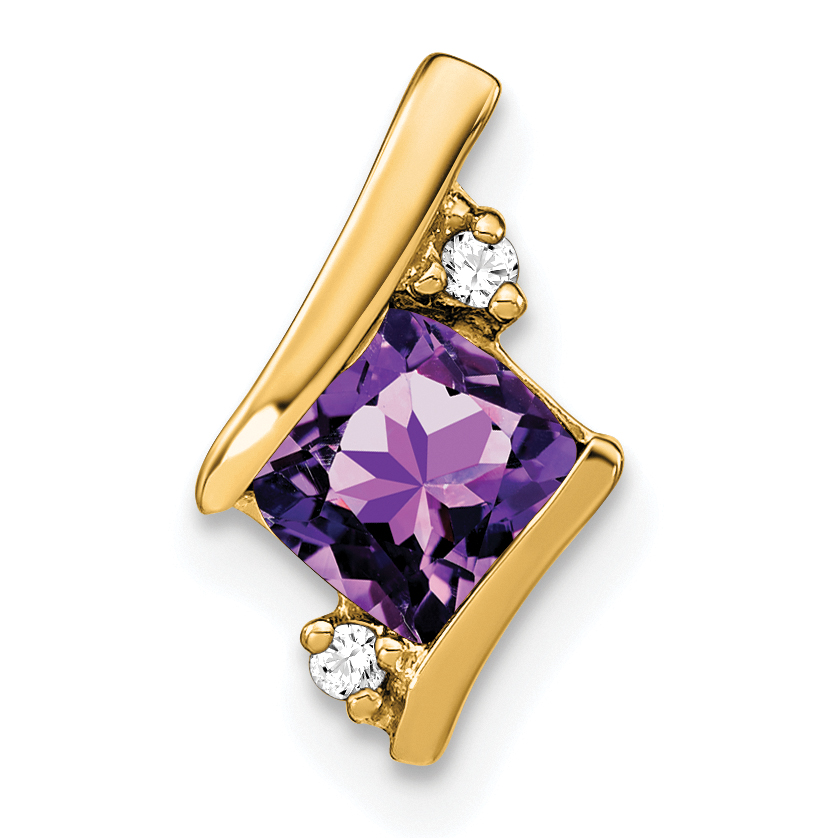 10k Yellow Gold Cushion Amethyst and Diamond Chain Slide (PM7398-AM-002-1YA)